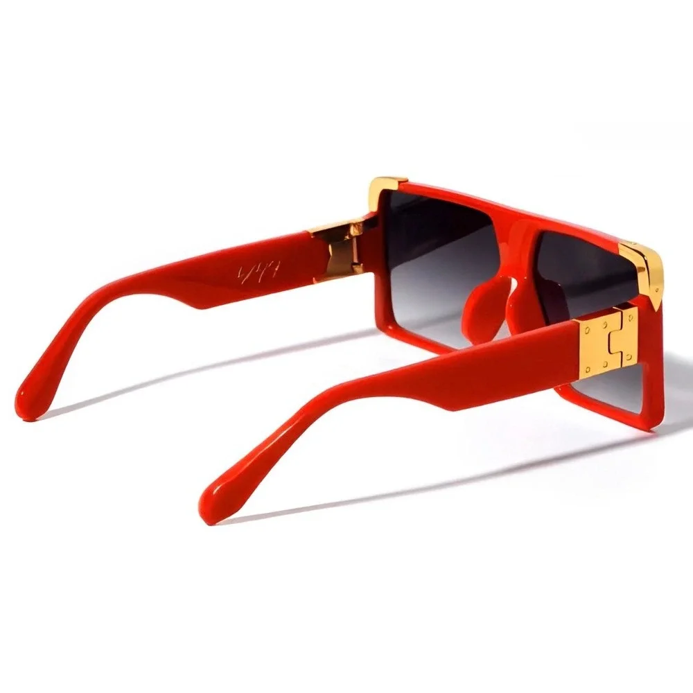 Oversized Square Sunglasses Red Frame Gold‎ Black Lens Stret Beach Wear Women